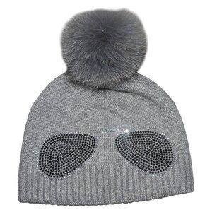 Mitchie's Matchings Women's Crystal Aviator Knit Hat with Real Fox Pom One Size
